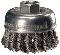 PFERD - 2-3/4" Diam, 5/8-11 Threaded Arbor, Steel Fill Cup Brush - 0.014 Wire Diam, 7/8" Trim Length, 14,000 Max RPM - Exact Tool & Supply