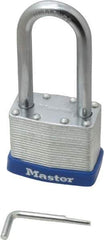 Master Lock - 2" Body Width, 2-1/4" Shackle Clearance, Laminated Steel Zinc Coating Combination Lock - 5/16" Shackle Diam, 15/16" Shackle Width - Exact Tool & Supply