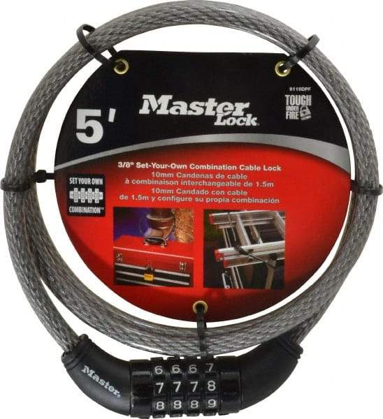 Master Lock - 5' Long Combination Cable Lock - 3/8" Diam - Exact Tool & Supply