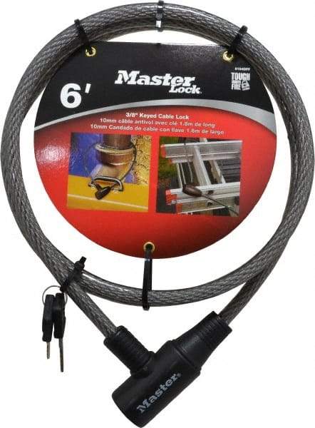 Master Lock - 6' Long Keyed Different Cable Lock - 3/8" Diam, Keyed Different - Exact Tool & Supply