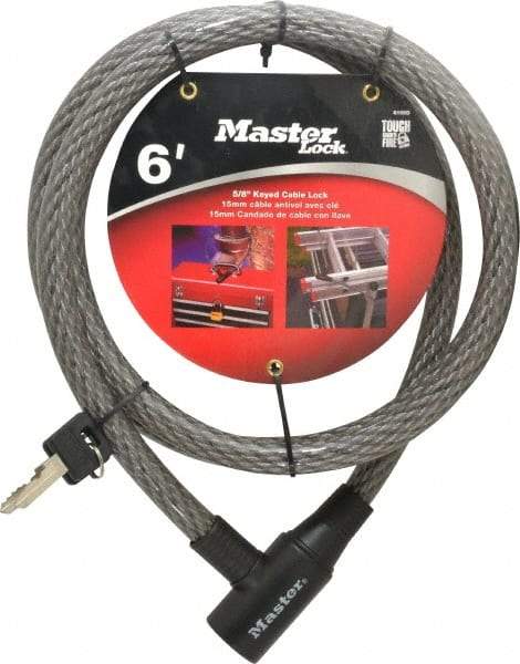 Master Lock - 6' Long Heavy Duty Cable Lock - 5/8" Diam, Keyed Different - Exact Tool & Supply