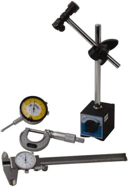 Import - 4 Piece, Machinist Caliper and Micrometer Tool Kit - Includes Base, Micrometer, Caliper and Indicator - Exact Tool & Supply