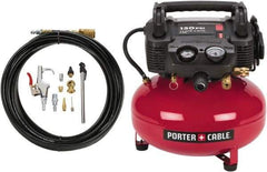 Porter-Cable - 0.8 hp, 2.6 CFM Hand Carry Pancake Compressor - 6 Gallon Tank, 10 Amp, 150 Max psi, 120V - Exact Tool & Supply