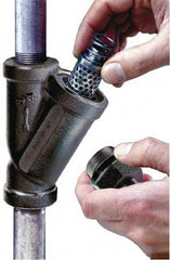 Flow Ezy Filters - 1-1/2 NPT Thread, 149 Micron, 6" Outside Diam, 7-1/2" Long, Stainless Steel Wire Cloth Media, Filter Assembly - Epoxy Coated Cast Iron - Exact Tool & Supply