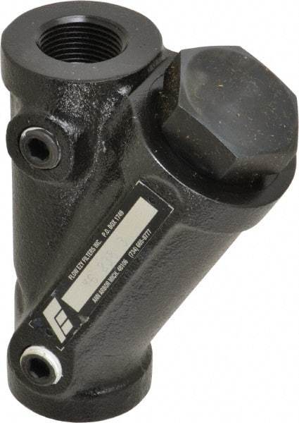 Flow Ezy Filters - 3/4 NPT Thread, 238 Micron, 3.6" Outside Diam, 4.8" Long, Stainless Steel Wire Cloth Media, Filter Assembly - Epoxy Coated Cast Iron - Exact Tool & Supply