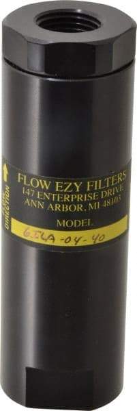 Flow Ezy Filters - 1/2 NPT Thread, 40 Micron, 1.6" Outside Diam, 4.9" Long, Stainless Steel Wire Cloth Media, Filter Assembly - Anodized Aluminum - Exact Tool & Supply