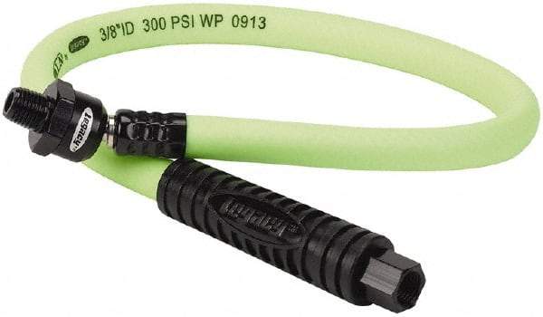 Legacy - 3/8" ID x 0.61" OD 2' Long Lead-In Whip Hose - FNPT x MNPT Ball Swivel Ends, 300 Working psi, 140°, 1/4" Fitting, Green - Exact Tool & Supply