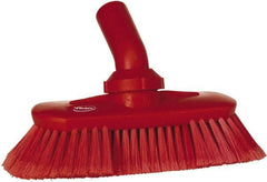 Vikan - 1-1/2" Bristle Length, Polyester Wash Brush - 7-3/4" Long x 3" Wide Head, 8" OAL, European Threaded Handle, Red, Polypropylene Block, Flagged - Exact Tool & Supply