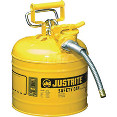 Justrite - Safety Dispensing Cans; Capacity: 2 Gal. ; Material: Steel ; Color: Yellow ; Height (Decimal Inch): 13.250000 ; Diameter/Length (mm): 9.50 ; Approval Listing/Regulations: FM Approved; UL; ULC; TUV - Exact Tool & Supply