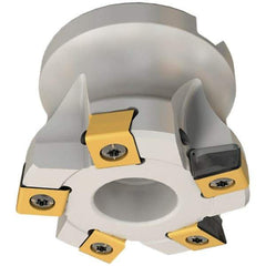 Iscar - 5 Inserts, 50mm Cut Diam, 22mm Arbor Diam, Indexable Square-Shoulder Face Mill - 0/90° Lead Angle, 40mm High, HTP LNHT 1006 Insert Compatibility, Through Coolant, Series TangPlunge - Exact Tool & Supply