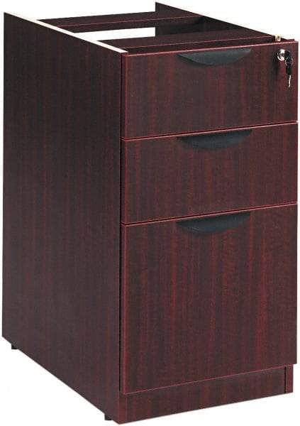 ALERA - 15-5/8" Wide x 28-1/2" High x 28-1/2" Deep, 3 Drawer Full Pedestal - Woodgrain Laminate, Mahogany - Exact Tool & Supply