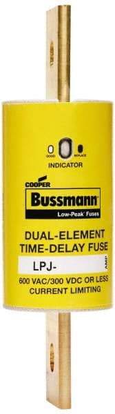 Cooper Bussmann - 300 VDC, 600 VAC, 400 Amp, Time Delay General Purpose Fuse - Bolt-on Mount, 7-1/8" OAL, 100 at DC, 300 at AC (RMS) kA Rating, 2" Diam - Exact Tool & Supply
