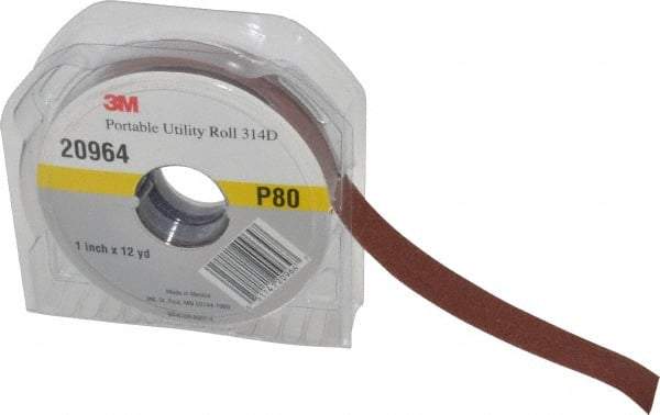 3M - 1" x 12 Yd 80 Grit Aluminum Oxide Cloth Roll - Medium Grade, J Weighted Backing - Exact Tool & Supply