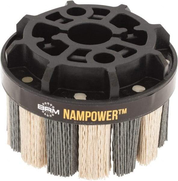 Brush Research Mfg. - 4" 180 Grit Ceramic/Silicon Carbide Tapered Disc Brush - Medium Fine Grade, CNC Adapter Connector, 1.38" Trim Length, 7/8" Arbor Hole - Exact Tool & Supply