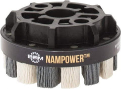Brush Research Mfg. - 4" 180 Grit Ceramic/Silicon Carbide Tapered Disc Brush - Medium Fine Grade, CNC Adapter Connector, 0.71" Trim Length, 7/8" Arbor Hole - Exact Tool & Supply