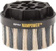 Brush Research Mfg. - 4" 320 Grit Ceramic/Silicon Carbide Tapered Disc Brush - Fine Grade, CNC Adapter Connector, 0.71" Trim Length, 7/8" Arbor Hole - Exact Tool & Supply