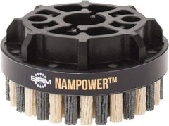 Brush Research Mfg. - 4" 180 Grit Ceramic/Silicon Carbide Tapered Disc Brush - Medium Fine Grade, CNC Adapter Connector, 0.71" Trim Length, 7/8" Arbor Hole - Exact Tool & Supply