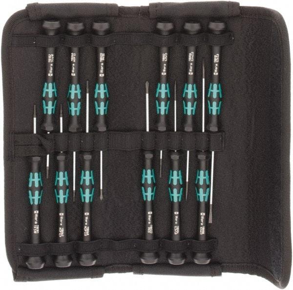 Wera - 12 Piece Hex, Phillips, Slotted & Torx Screwdriver Set - Blade Sizes: Width mm 1.5, 2, 3 & 1.8, Bit Sizes: Torx T-5 & T-6 - Exact Tool & Supply