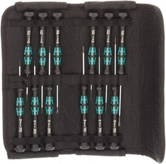 Wera - 12 Piece Hex, Phillips, Slotted & Torx Screwdriver Set - Blade Sizes: Width mm 1.5, 2, 3 & 1.8, Bit Sizes: Torx T-5 & T-6 - Exact Tool & Supply