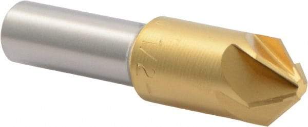 M.A. Ford - 1/2" Head Diam, 3/8" Shank Diam, 6 Flute 90° High Speed Steel Countersink - TiN Finish, 2" OAL - Exact Tool & Supply