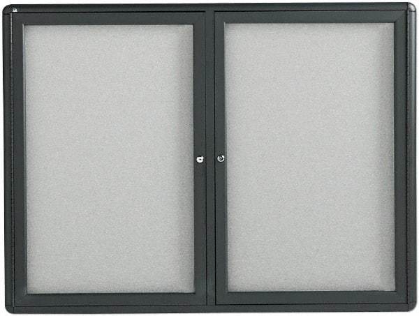 Quartet - 48" Wide x 36" High Enclosed Cork Bulletin Board - Fabric Covered, Gray - Exact Tool & Supply