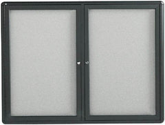 Quartet - 48" Wide x 36" High Enclosed Cork Bulletin Board - Fabric Covered, Gray - Exact Tool & Supply