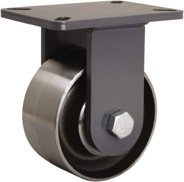 Hamilton - 6" Diam x 3" Wide x 8" OAH Top Plate Mount Rigid Caster - Forged Steel, 4,500 Lb Capacity, Tapered Roller Bearing, 5-1/4 x 7-1/4" Plate - Exact Tool & Supply