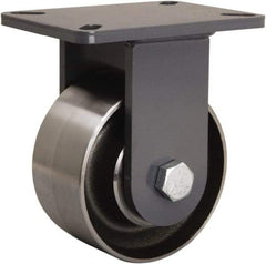Hamilton - 6" Diam x 3" Wide x 8" OAH Top Plate Mount Rigid Caster - Forged Steel, 4,500 Lb Capacity, Tapered Roller Bearing, 5-1/4 x 7-1/4" Plate - Exact Tool & Supply