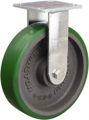 Hamilton - 8" Diam x 2" Wide x 9-1/2" OAH Top Plate Mount Rigid Caster - Polyurethane Mold onto Cast Iron Center, 900 Lb Capacity, Sealed Precision Ball Bearing, 4 x 4-1/2" Plate - Exact Tool & Supply