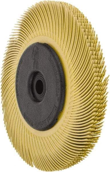 3M - 6" Diam, 7/16" Max Face Width, Plain Hole Radial Bristle Brush - 80 Grit, Medium Grade, 6,000 Max RPM, Yellow - Exact Tool & Supply