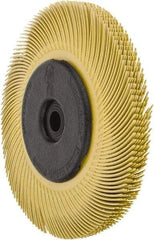 3M - 6" Diam, 7/16" Max Face Width, Plain Hole Radial Bristle Brush - 80 Grit, Medium Grade, 6,000 Max RPM, Yellow - Exact Tool & Supply