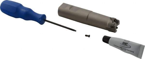 Iscar - 1" Cut Diam, 0.043" Max Depth, 1" Shank Diam, Weldon Shank Indexable High-Feed End Mill - Screw Holding Method, H600 WXCU 05 Insert, FF EWX-05 Toolholder, Through Coolant - Exact Tool & Supply
