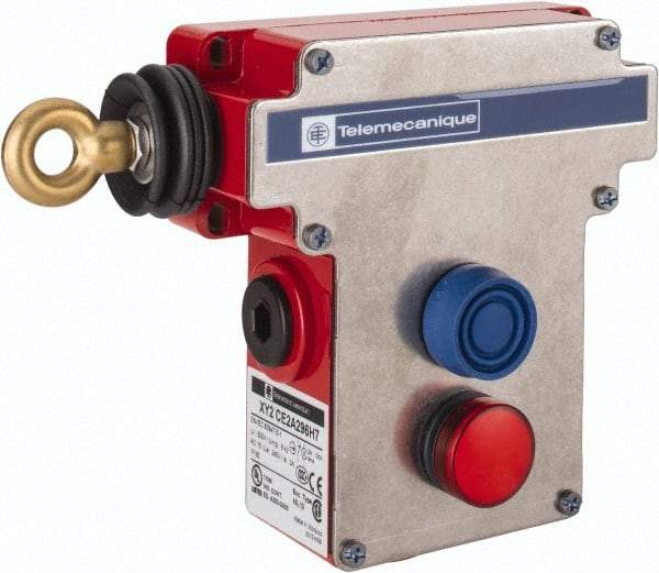 Telemecanique Sensors - 10 Amp, 2NO/2NC Configuration, Rope Operated Limit Switch - Pushbutton Reset, Rope Pull, Pilot Light Indicator, 300 VAC - Exact Tool & Supply