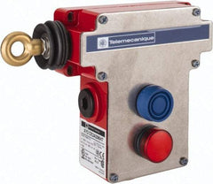 Telemecanique Sensors - 10 Amp, 2NO/2NC Configuration, Rope Operated Limit Switch - Pushbutton Reset, Rope Pull, Pilot Light Indicator, 300 VAC - Exact Tool & Supply