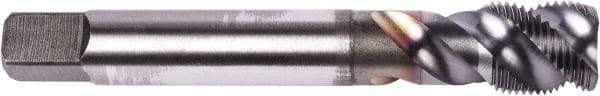 Union Butterfield - M8x1.00 Metric Fine 3 Flute 6H Modified Bottoming Spiral Flute Tap - Powdered Metal, TiCN Finish, 90mm OAL, Right Hand Flute, Right Hand Thread, Series 1677AP - Exact Tool & Supply