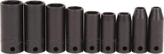 Proto - 9 Piece 3/8" Drive Black Finish Deep Well Impact Socket Set - 6 Points, 1/4" to 3/4" Range, Inch Measurement Standard - Exact Tool & Supply