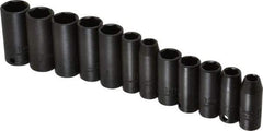 Proto - 12 Piece 3/8" Drive Black Finish Deep Well Impact Socket Set - 6 Points, 8mm to 19mm Range, Metric Measurement Standard - Exact Tool & Supply