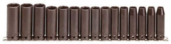 Proto - 15 Piece 1/2" Drive Black Finish Deep Well Impact Socket Set - 6 Points, 3/8" to 1-1/2" Range, Inch Measurement Standard - Exact Tool & Supply