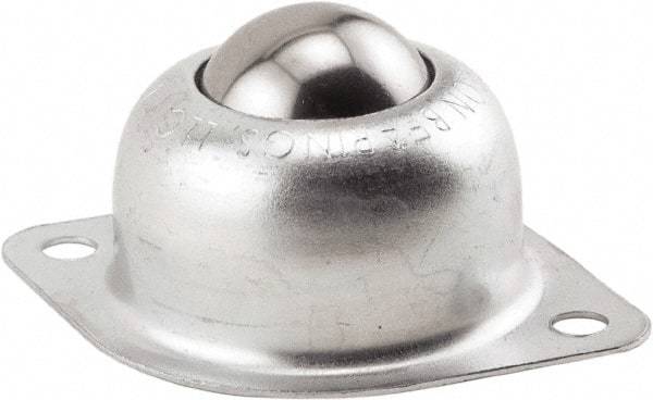 Hudson Bearing - 1 Inch Diameter, Oval, Stainless Steel Ball Transfer - 1.1875 Inch Mount Height, 75 Lb. Capacity - Exact Tool & Supply