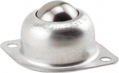 Hudson Bearing - 1 Inch Diameter, Oval, Stainless Steel Ball Transfer - 1.1875 Inch Mount Height, 75 Lb. Capacity - Exact Tool & Supply