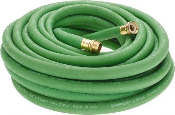 Continental ContiTech - 50' Long Garden Hose - 5/8" Diam, 3/4 GHT, Rubber, 100 psi, Green - Exact Tool & Supply