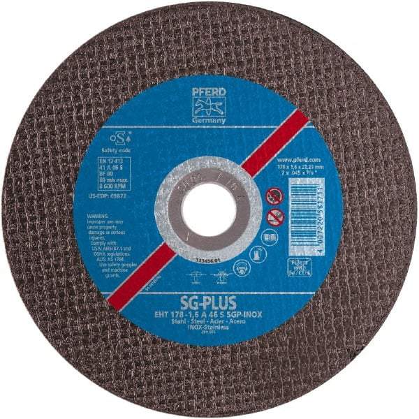 PFERD - 5" 60 Grit Aluminum Oxide Cutoff Wheel - 0.03" Thick, 7/8" Arbor, Use with Angle Grinders - Exact Tool & Supply