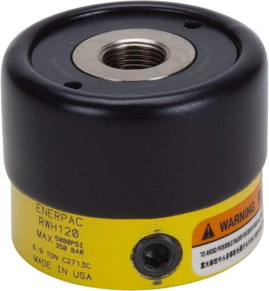 Enerpac - 6.9 Ton, 0.32" Stroke, 0.86 Cu In Oil Capacity, Portable Hydraulic Hollow Hole Cylinder - 2.76 Sq In Effective Area, 2.22" Lowered Ht., 2.54" Max Ht., 1.375" Plunger Rod Diam, 5,000 Max psi - Exact Tool & Supply