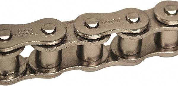 U.S. Tsubaki - 5/8" Pitch, ANSI 50, Single Strand Roller Chain - Chain No. 50NP, 7,050 Lb. Capacity, 10 Ft. Long, 0.4" Roller Diam, 3/8" Roller Width - Exact Tool & Supply