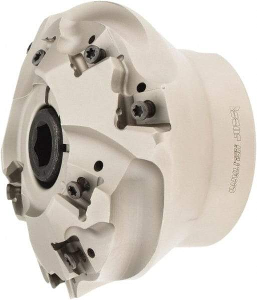 Iscar - 4.252" Cut Diam, 1-1/4" Arbor Hole, 0.637" Max Depth of Cut, 30° Indexable Chamfer & Angle Face Mill - 9 Inserts, T490 LN.. 1306.. Insert, Right Hand Cut, 9 Flutes, Through Coolant, Series Helitang - Exact Tool & Supply