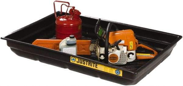 Justrite - 20 Gallon Capacity, 23 Inch Long x 47-1/2 Inch Wide, Polyurethane Spill Tray - 23 Inch Diameter, 5-1/2 Inch High, Black - Exact Tool & Supply