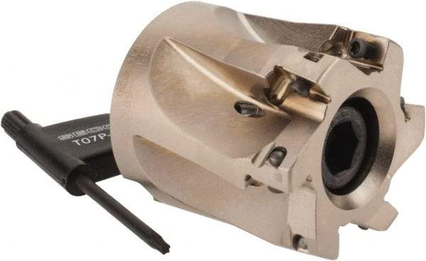 Seco - 6 Inserts, 1-1/2" Cut Diam, 3/4" Arbor Diam, 0.354" Max Depth of Cut, Indexable Square-Shoulder Face Mill - 0° Lead Angle, 1.575" High, XO.X 10T3.. Insert Compatibility, Through Coolant, Series Turbo 10 - Exact Tool & Supply
