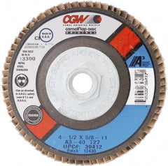 Camel Grinding Wheels - 80 Grit, 7" Disc Diam, 5/8-11 Center Hole, Type 27 Aluminum Oxide Flap Disc - 8,600 Max RPM, Polyester Backing, Arbor Attaching System, Coated - Exact Tool & Supply