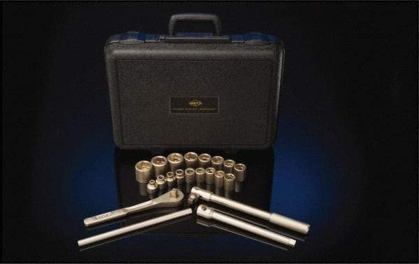 Ampco - 12 Piece 1/4" Drive Full Polish Finish Socket Set - 6 Points, 3/16" to 9/16" Range, Inch Measurement Standard - Exact Tool & Supply