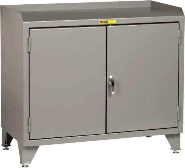 Little Giant - 48 Wide x 24" Deep x 43" High, 12 Gauge Steel Workstation - Fixed Legs With Adjustable Height Glides, Gray - Exact Tool & Supply